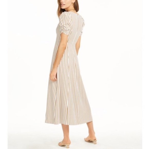 NWT Danielle Bernstein Striped Puff Sleeve Midi Dress 10 - Picture 3 of 11